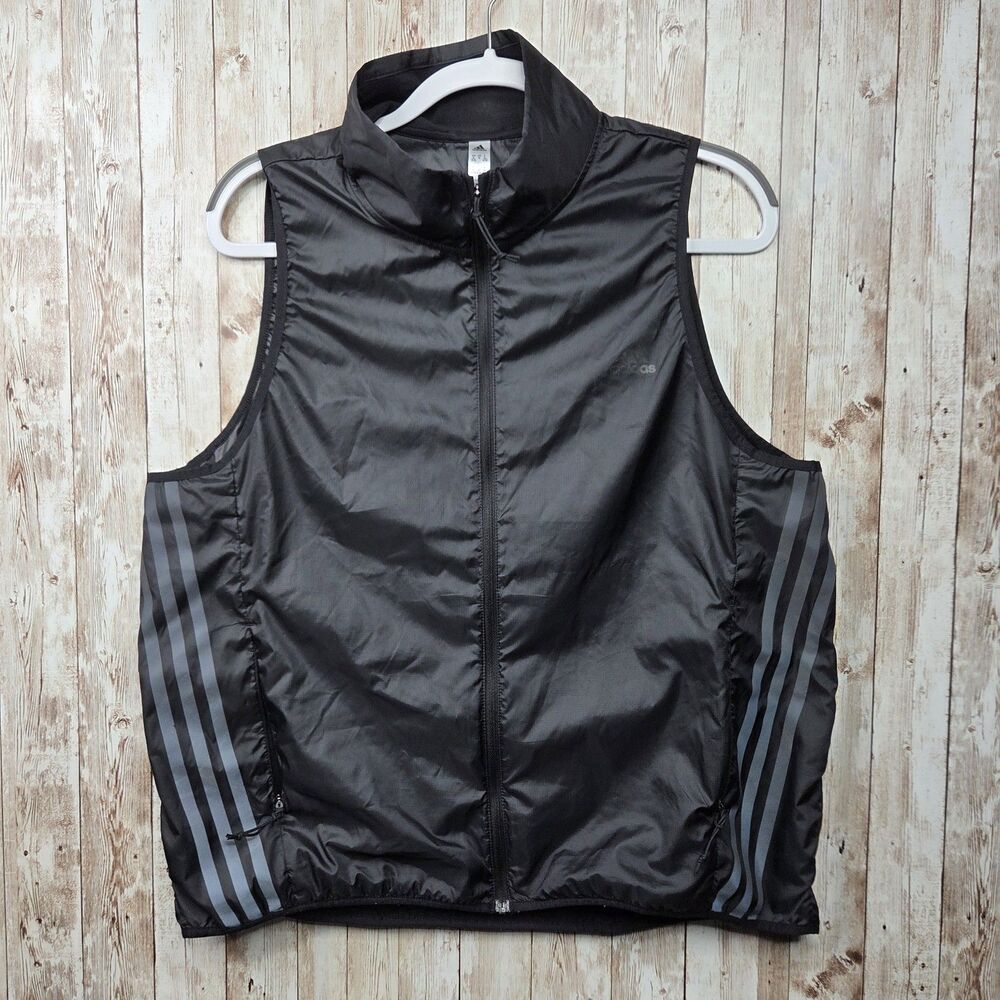 ADIDAS WIND.RDY Women's Size XL Running Vest Black 3 Stripes Full Zip Reflective